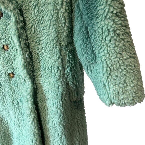 Worthington SeaFoam Green Blue Faux Fur Teddybear Shearling Double Breasted Coat - Picture 11 of 12